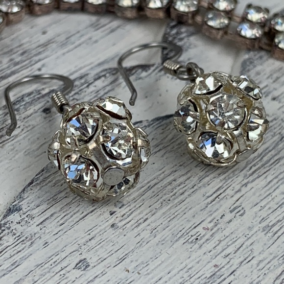 Vintage 90s Rhinestone Disco Ball Earrings Hair Barrette Clip Bracelet Party Set - Picture 5 of 5
